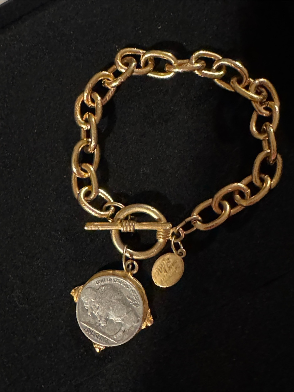 Susan Shaw Buffalo Nickel Gold Tone Bracelet Toggle Clasp